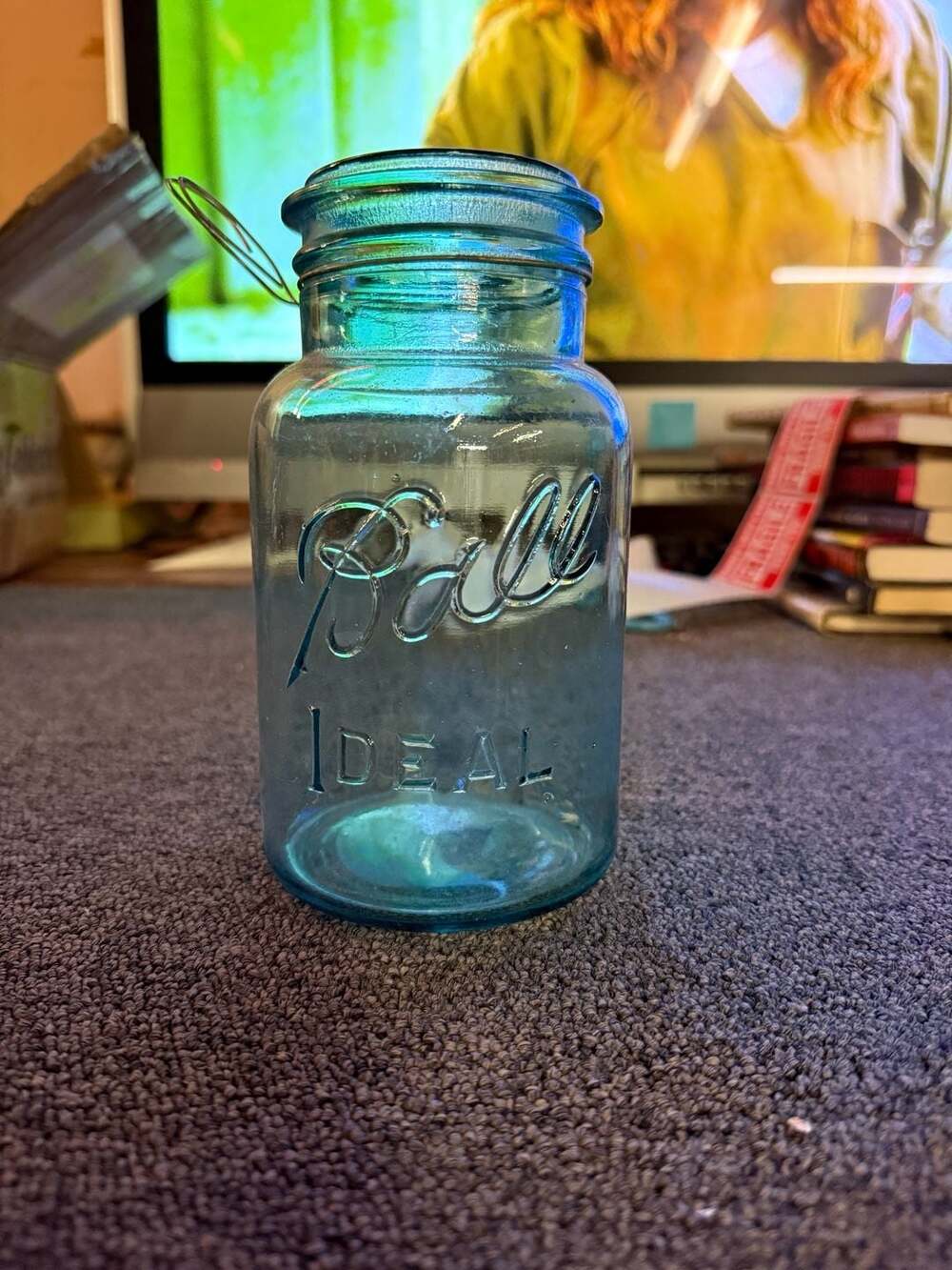 Ball Ideal Mason Jar Blue Glass Canning Jar with Wire Bail